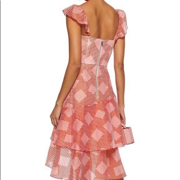 ALICE + OLIVIA Angelita Striped Ruffle Asymmetric Midi Dress - Picture 5 of 15